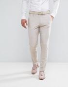 Asos Wedding Skinny Suit Pant In Crosshatch Nep In Putty - Gray