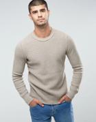 Selected Homme Knitted Sweater With Ribbed Body In 100% Cotton - Cream