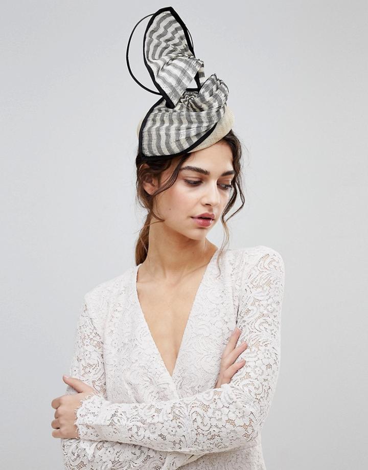 Vixen Beret Shape Hat With Stiriped Abaca Trim - Black