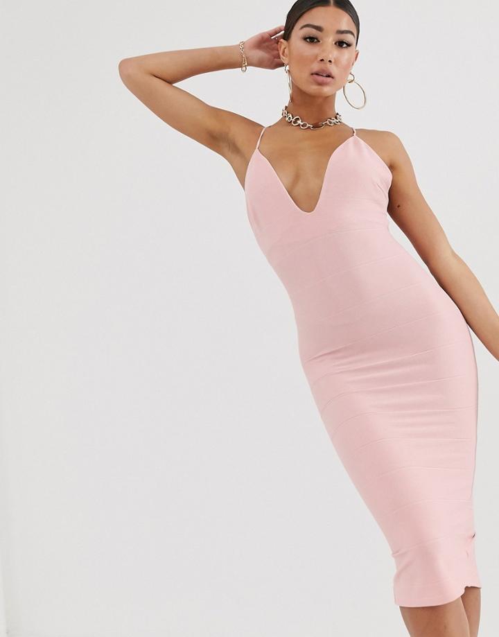 Asos Design Bandage Midi Pencil Dress With T- Bar Back - Cream