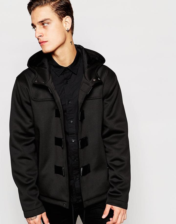 Asos Duffle Jacket In Neoprene - Black