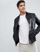 Barneys Originals Textured Real Leather Jacket-black