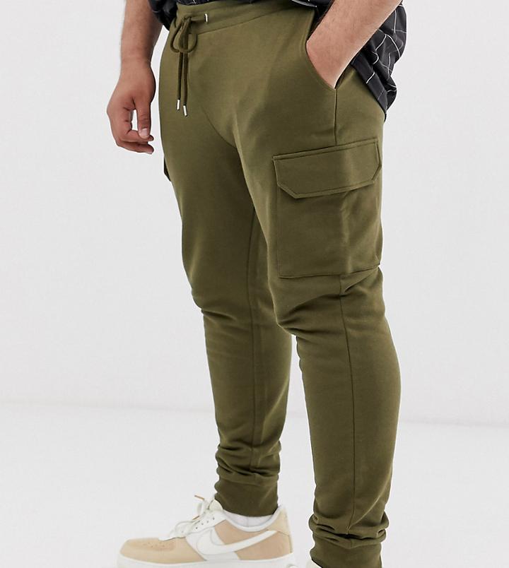 Asos Design Plus Skinny Sweatpants With Cargo Pocket In Dark Olive - Green