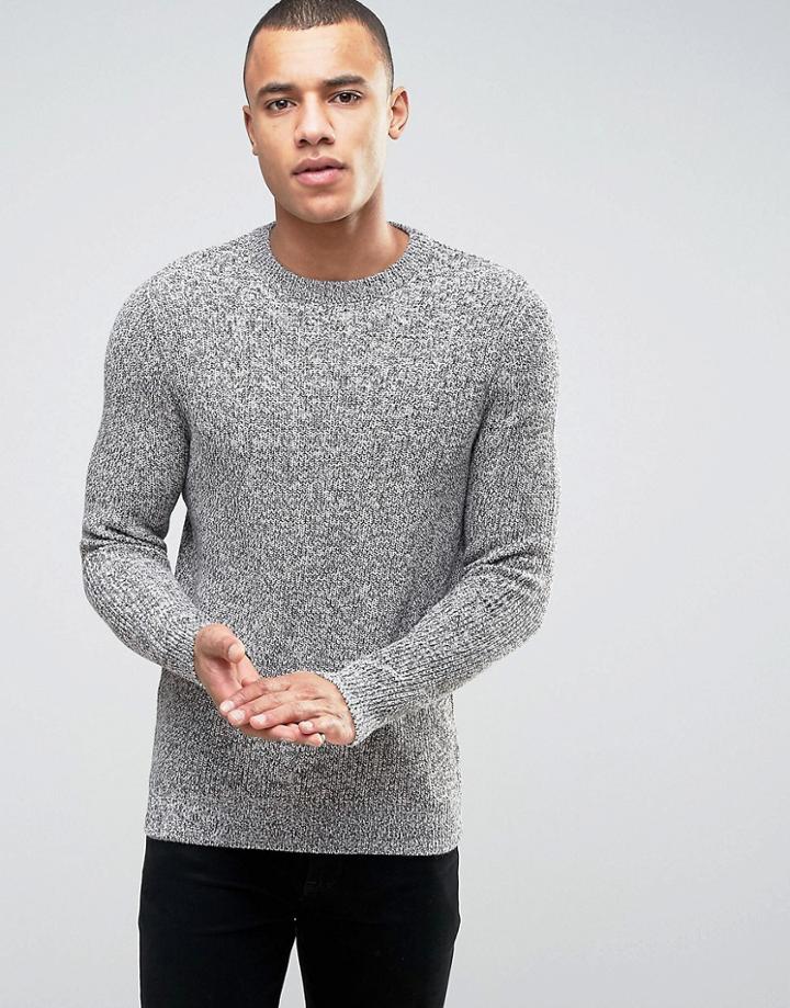 New Look Fisherman Sweater In Gray With Twisted Crew Neck - Gray