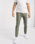 Asos Design Super Skinny Smart Pants In Mid Green Dog Tooth-grey