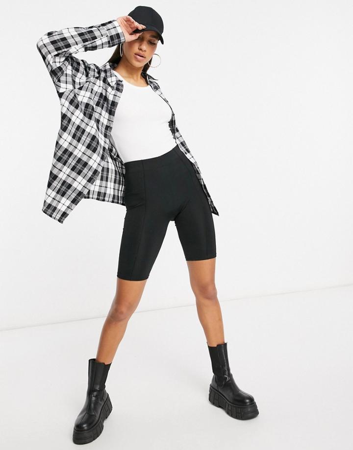 Asos Design Wfh Mono Check Boyfriend Shirt-multi