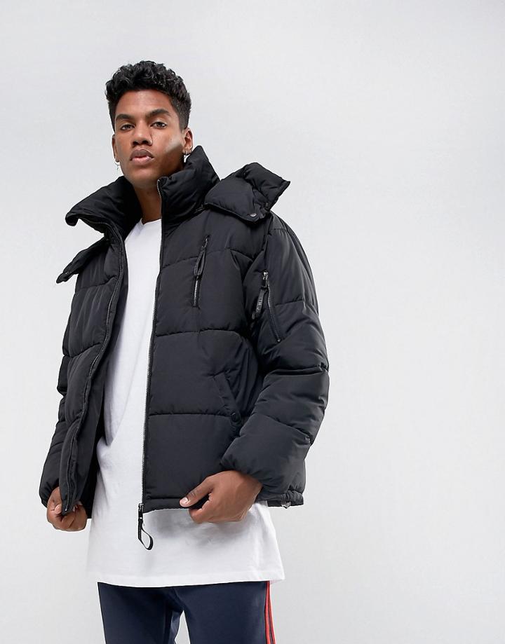 Sixth June Puffer Jacket In Black With Faux Fur Hood - Black