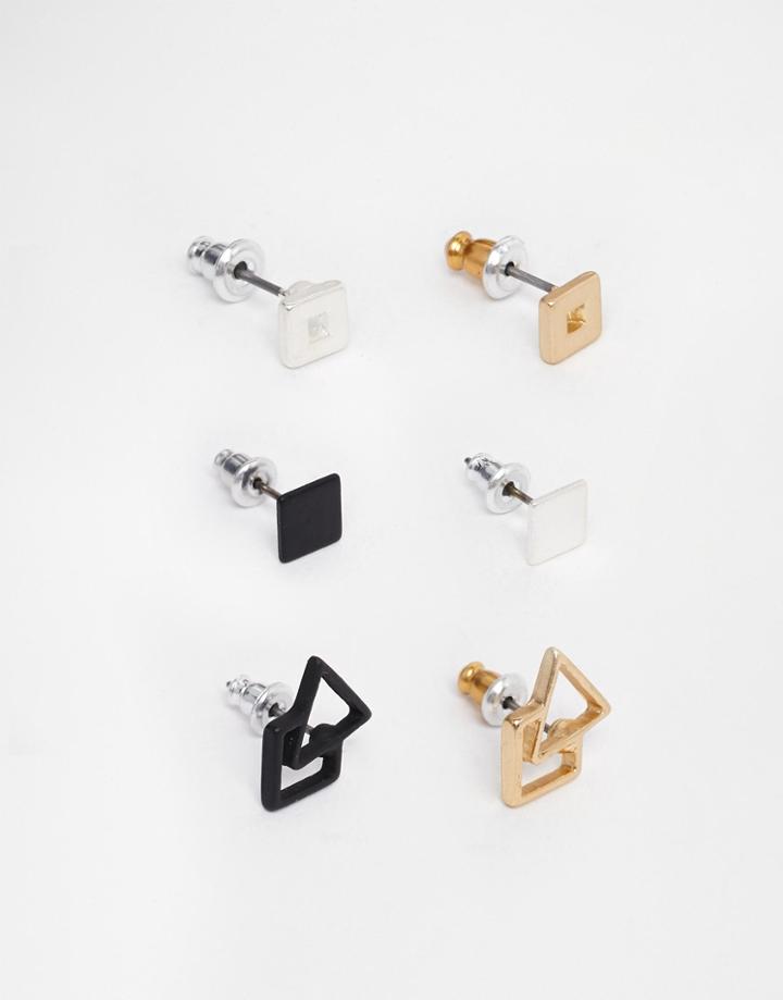 Asos Geomteric Stud Earring Pack In Mixed Metal - Multi