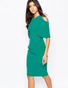 Vesper Overlay Midi Dress With Cold Shoulders - Jewel Green