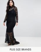 Club L Plus Allover Lace Fishtail Maxi Dress - Black