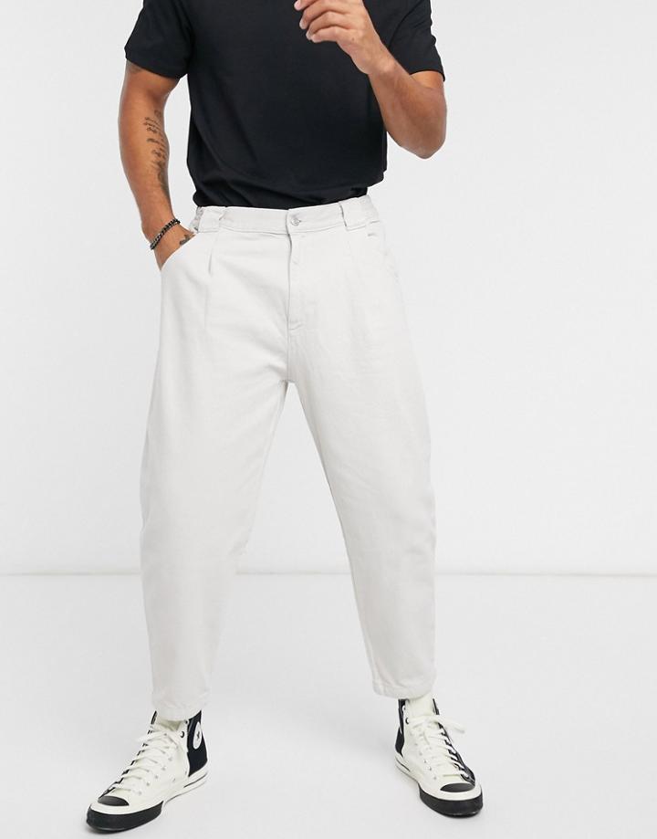 Bershka Balloon Fit Jeans In Ecru-neutral