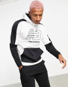 New Balance Color Block Hoodie In Black And White