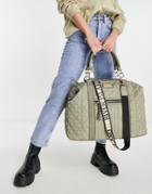 River Island Quilted Satin Holdall Weekend Bag In Sage-green