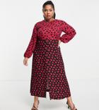Closet London Plus Contrast Midi Tea Dress In Plum Heart Print-multi