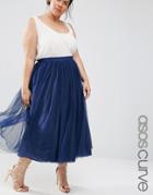 Asos Curve Tulle Prom Skirt With Multi Layers - Navy