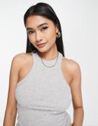 Asos Design Extreme Racer Ribbed Front Tank Top In Gray Heather