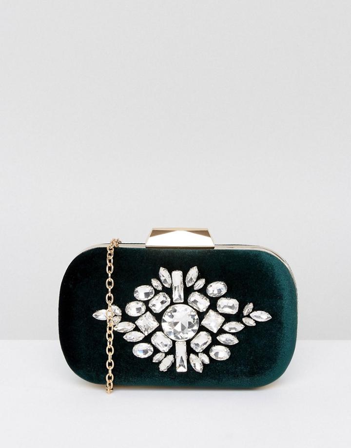 True Decadence Emerald Green Velvet Gem Clutch Bag - Green
