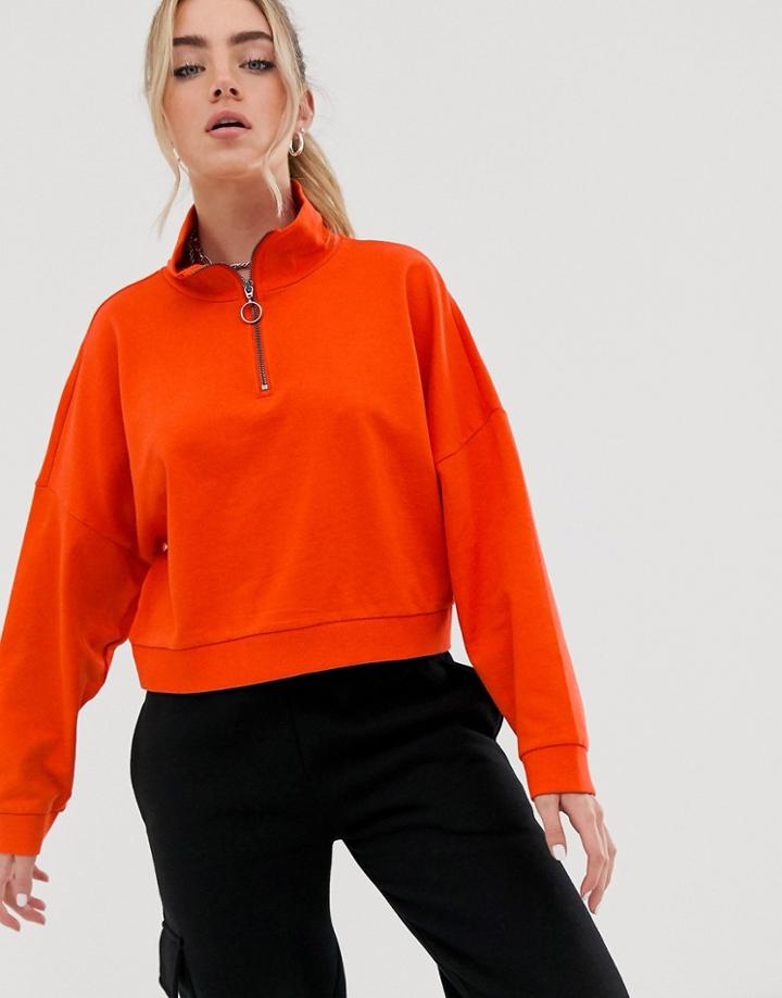 Noisy May High Neck Zip Detail Sweat In Orange