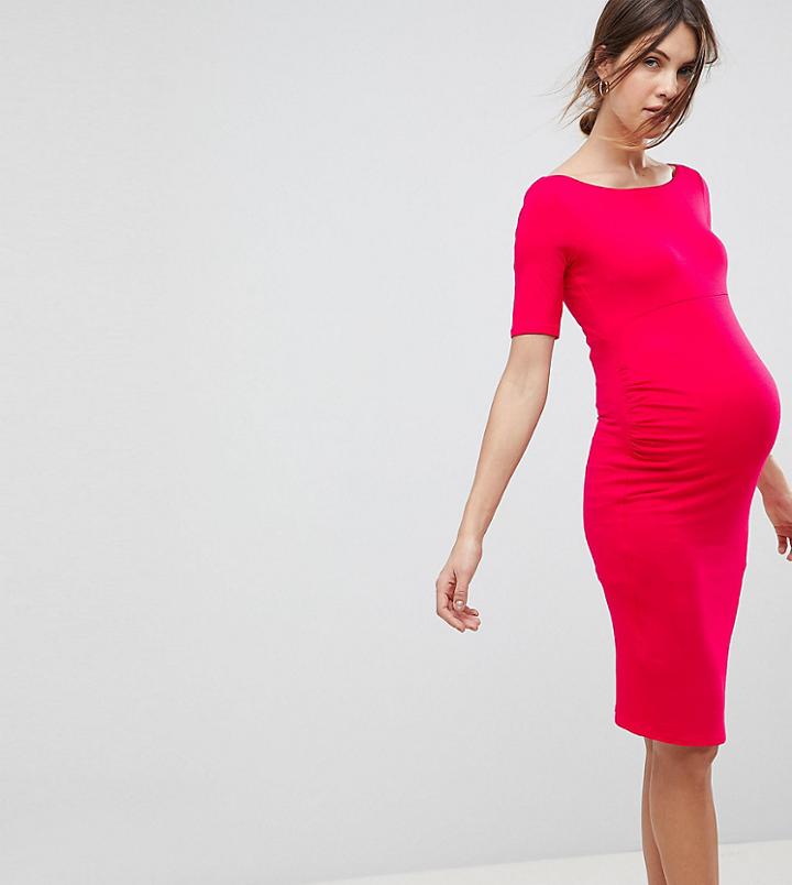 Asos Maternity Bardot Dress With Half Sleeve - Pink