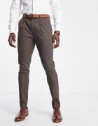 Noak Skinny Suit Pants In Brown Puppytooth Plaid Virgin Wool Blend With Two Way Stretch