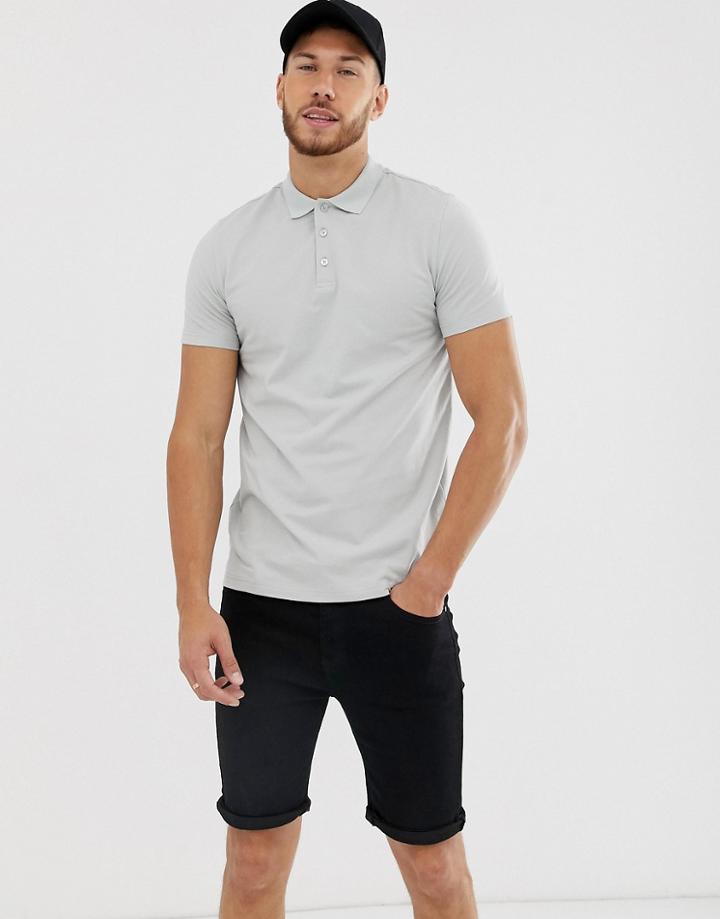Asos Design Jersey Polo In Gray