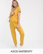 Asos Design Maternity Casual V Neck Jumpsuit With Tie Waist