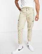 River Island Pocket Cargo Pants In Stone-brown