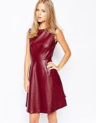 Lost Ink Pu Fit And Flare Dress With Lace Up Trim - Bordeaux