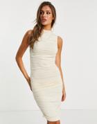 Na-kd Jersey Ruched Midi Dress In Beige-neutral