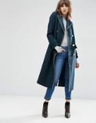Asos Wool Blend Coat In Midi Length With Military Details - Green