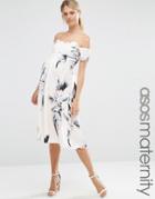 Asos Maternity Scalloped Bardot Midi Dress In Spaced Floral - Multi