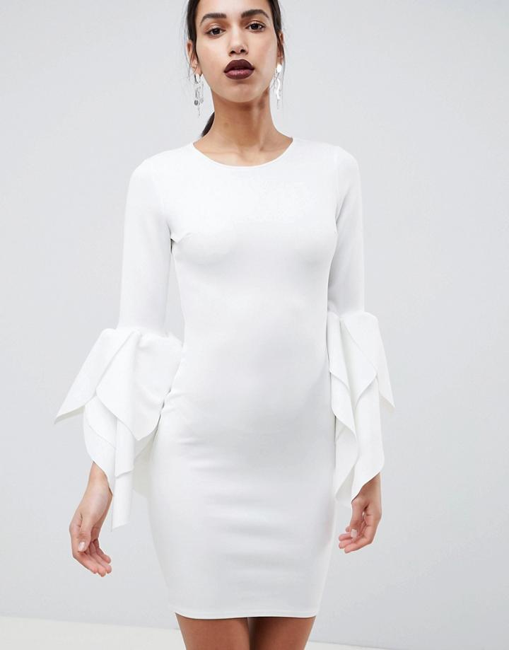 Club L Sleeve Detail Scuba Bodycon Dress-white