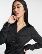 New Look Ruched Front Button Through Top In Black
