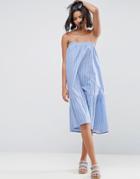 Asos Bandeau Dress In Cotton Stripe With Tiered Hem - Multi