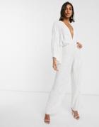 Asos Edition Beaded Kimono Sleeve Wide Leg Wedding Jumpsuit-white