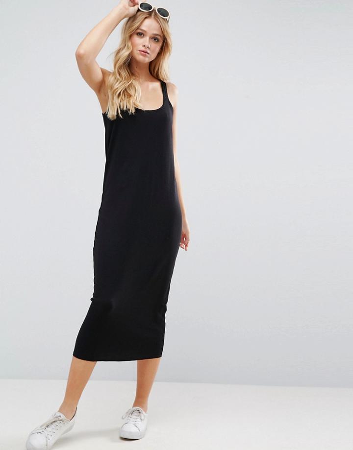 Asos Ultimate Ribbed Midi Tank Dress With Raw Edge - Black