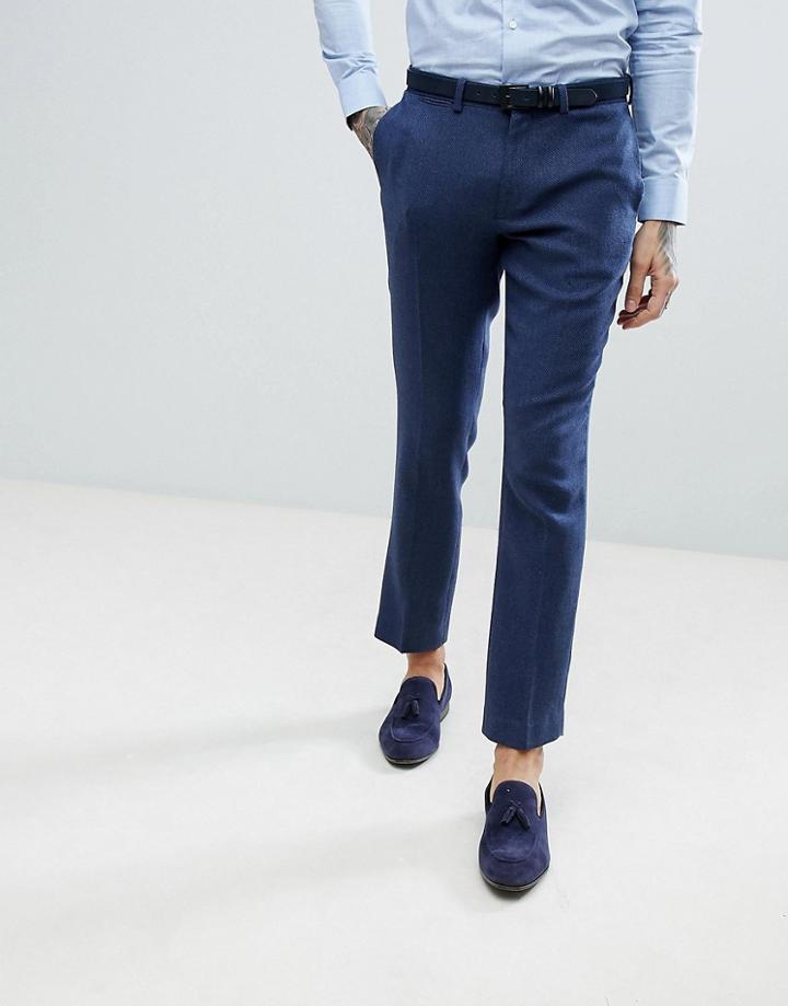 Asos Design Wedding Slim Suit Pants In Blue Wool Mix Twill