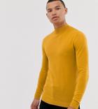 Asos Design Tall Cotton Turtleneck In Mustard-yellow
