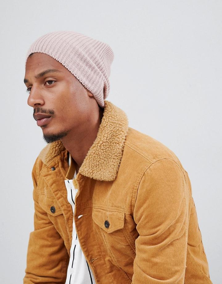 Asos Design Slouchy Beanie In Pink - Pink