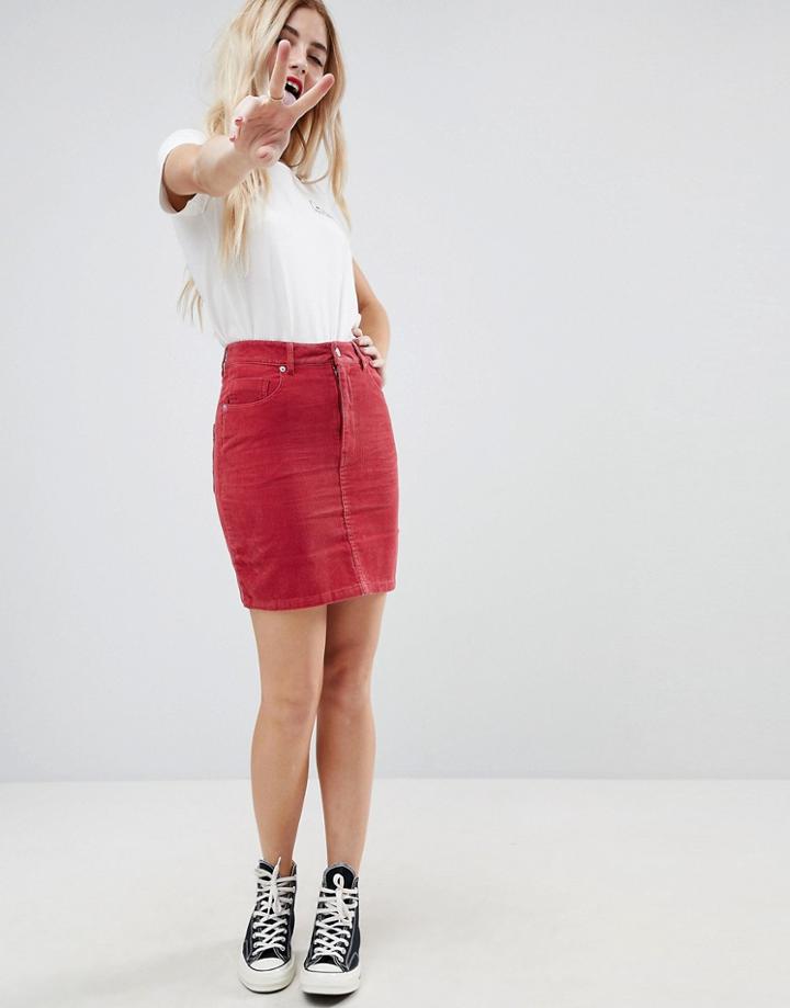 Asos Design Cord Original Skirt In Washed Red