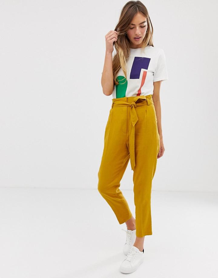 Asos Design Linen Tie Waist Tapered Peg Pants - Green