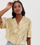 Asos Design Tall Boxy Top With Button Detail In Zebra Animal Print - Multi