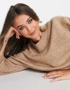 Asos Design Boxy Sweater With Crew Neck In Taupe-neutral