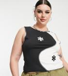 Daisy Street Plus Y2k Cropped Tank Top With Yin Yang Flower Overlocking-multi
