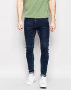 Cheap Monday Jeans Him Spray Stretch Super Skinny Fit Fuzzy Dark Wash - Fuzzy