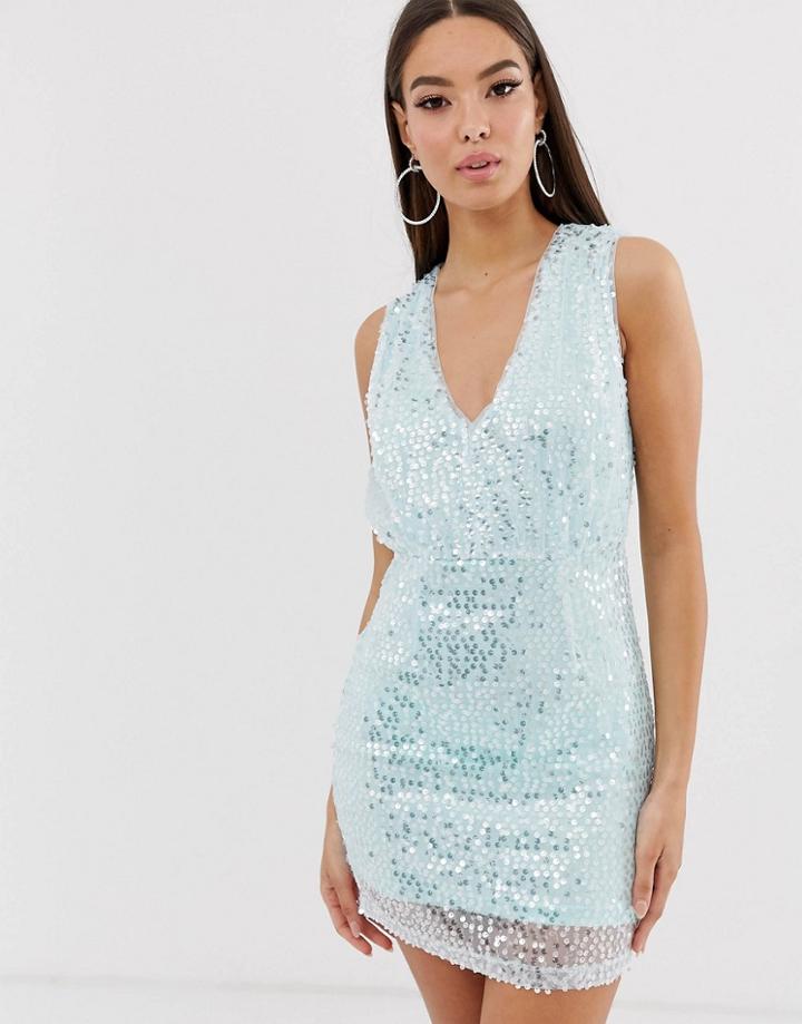 The Girlcode Sequin Mini Dress In Mint-silver