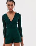 New Look Romper In Lace - Green