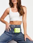 Truffle Collection Mini Patent Belt Bag With Chain In Neon Lime-green