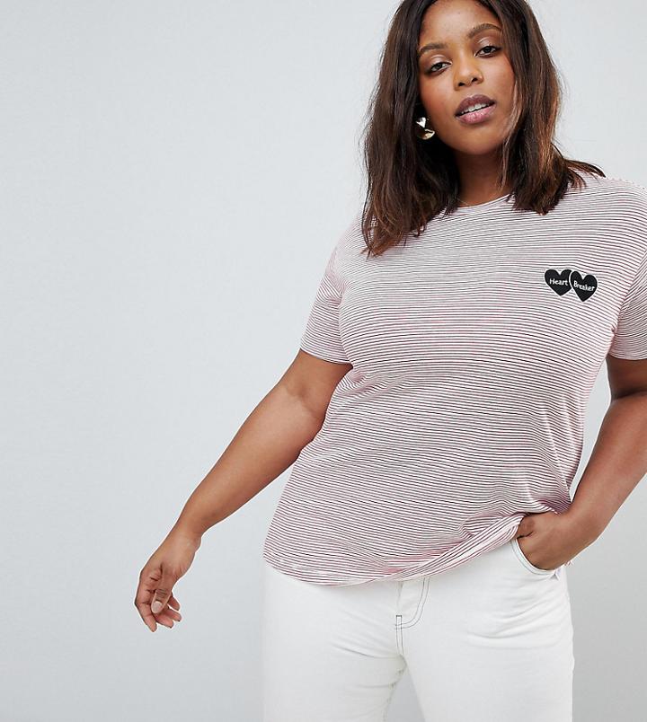 New Look Curve Heartbreaker Stripe T-shirt - Red