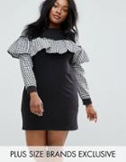 Daisy Street Plus Gingham Ruffle Sweat Dress - Black